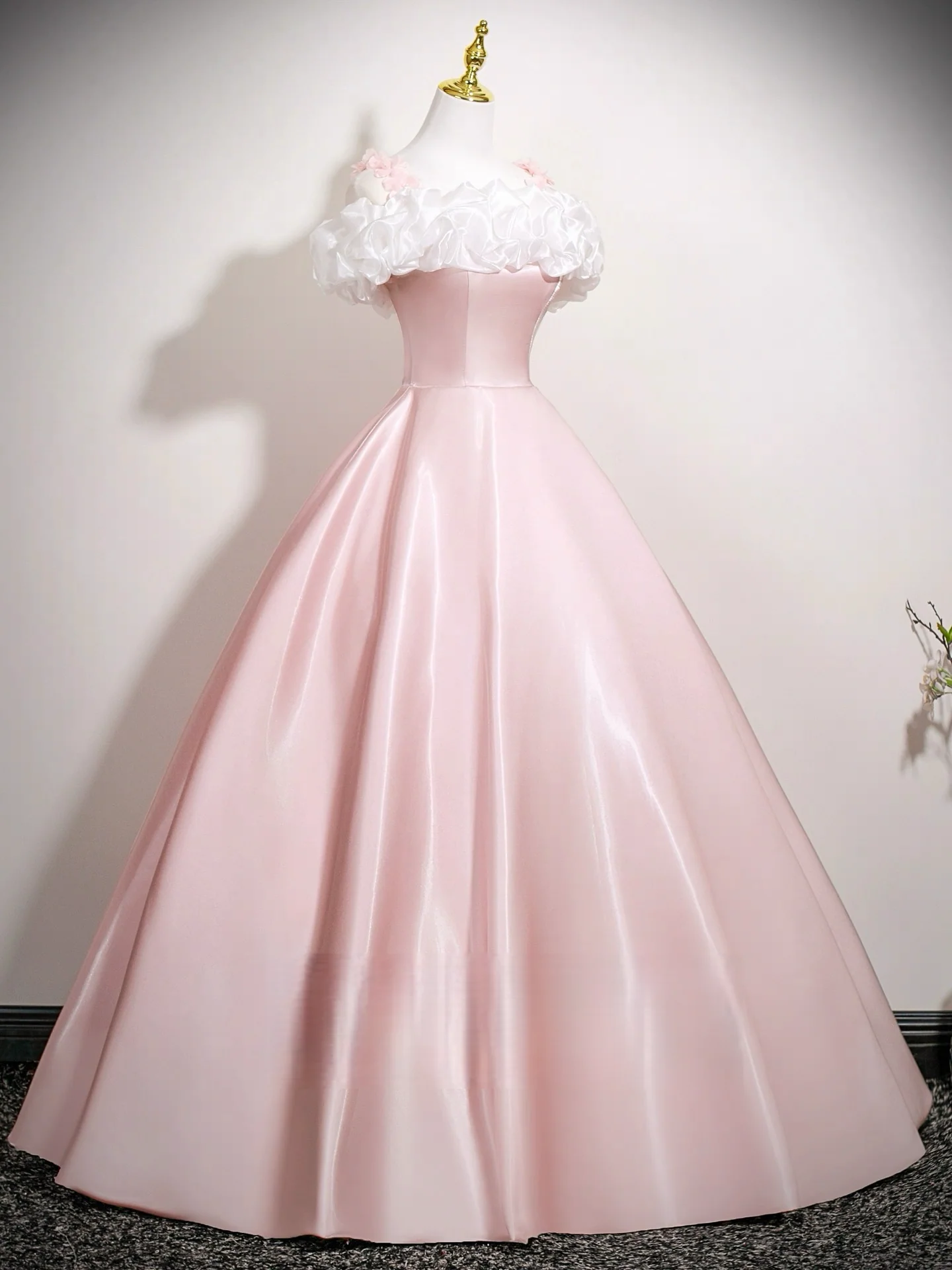 A-Line Off Shoulder Satin Pink Long Prom Dress, Pink Long Formal Dress - Deanwangkt