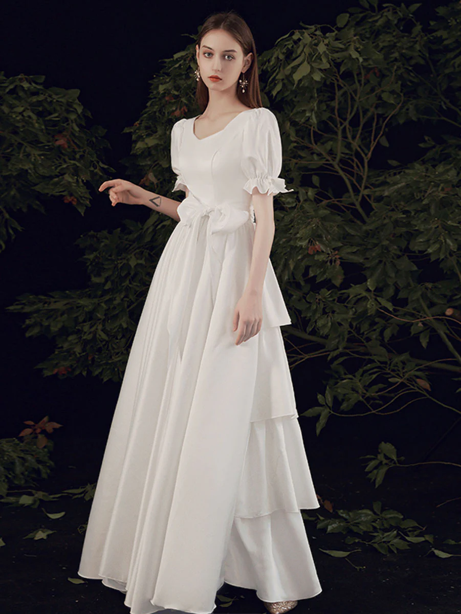 Simple  ivory Long Prom Dress, White Bridesmaid Dresses - Deanwangkt