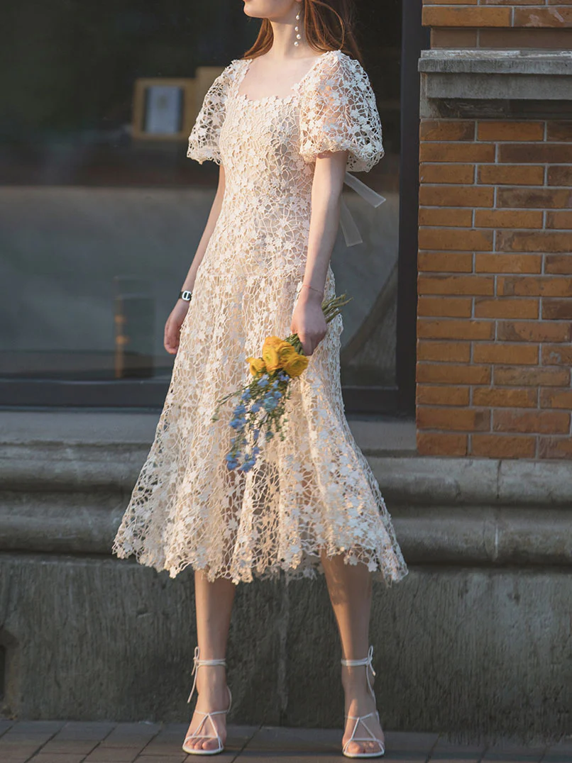 Beige Tulle Lace Short Prom Dress, Beige Homecoming Dress - Deanwangkt