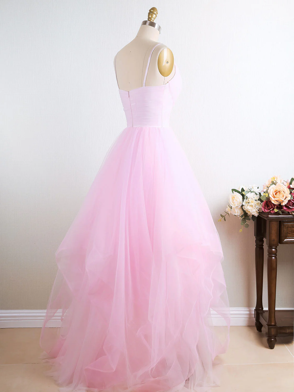 Pink Tulle Long Prom Dress, Pink Tulle Formal Graduation Dress - Deanwangkt
