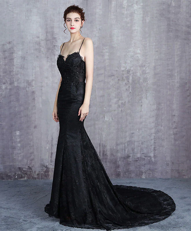 Black Lace Long Prom Dress, Mermaid Evening Dress - Deanwangkt
