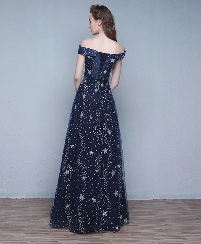 Blue Long Prom Dress, Off Shoulder Evening Dress - Deanwangkt