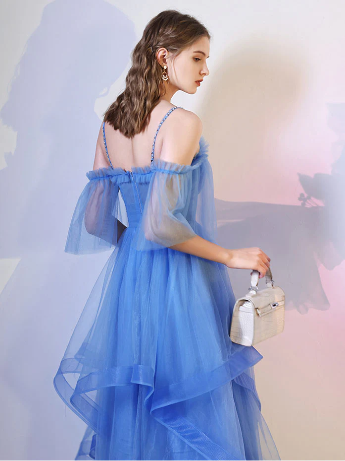 Simple Blue Tulle Short Prom Dress, Puffy Blue Homecoming Dress - Deanwangkt