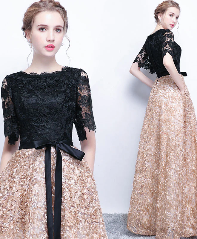 Unique Black Lace Long Prom Dress, Lace Evening Dress - Deanwangkt