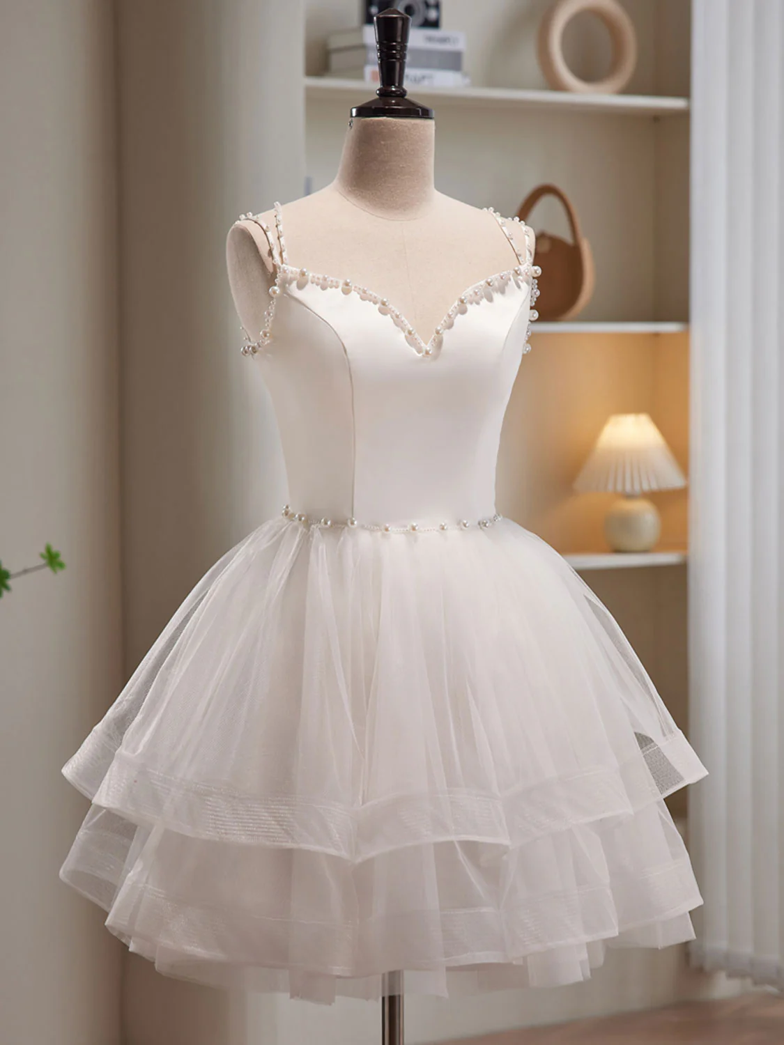 White Tulle Short Prom Dresses, Cute White Puffy Homecoming Dresses - Deanwangkt