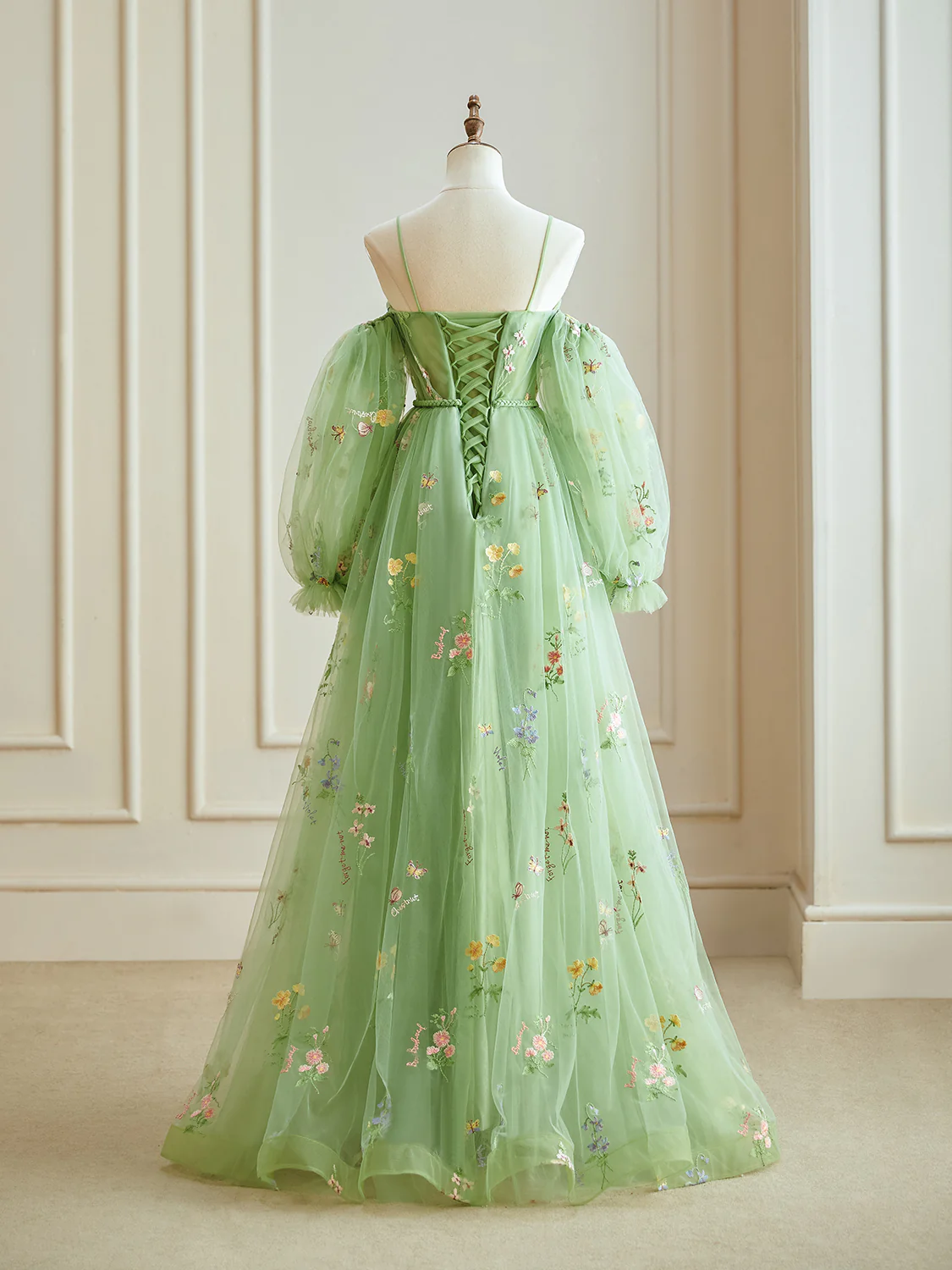 A-Line Sweetheart Neck Tulle Lace Green Long Prom Dress, Green Lace Long Formal Dress - Deanwangkt