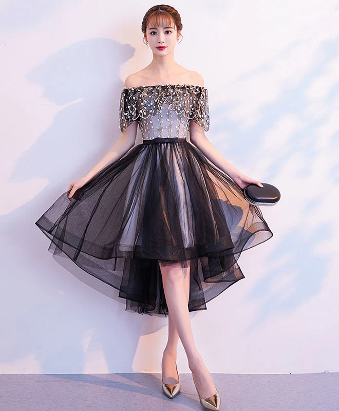 Black Tulle Lace Short Prom Dress, Black Tulle Homecoming Dress - Deanwangkt