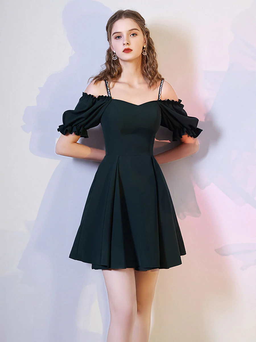 Simple Dark Green Short Prom Dress, Green Homecoming Dress - Deanwangkt