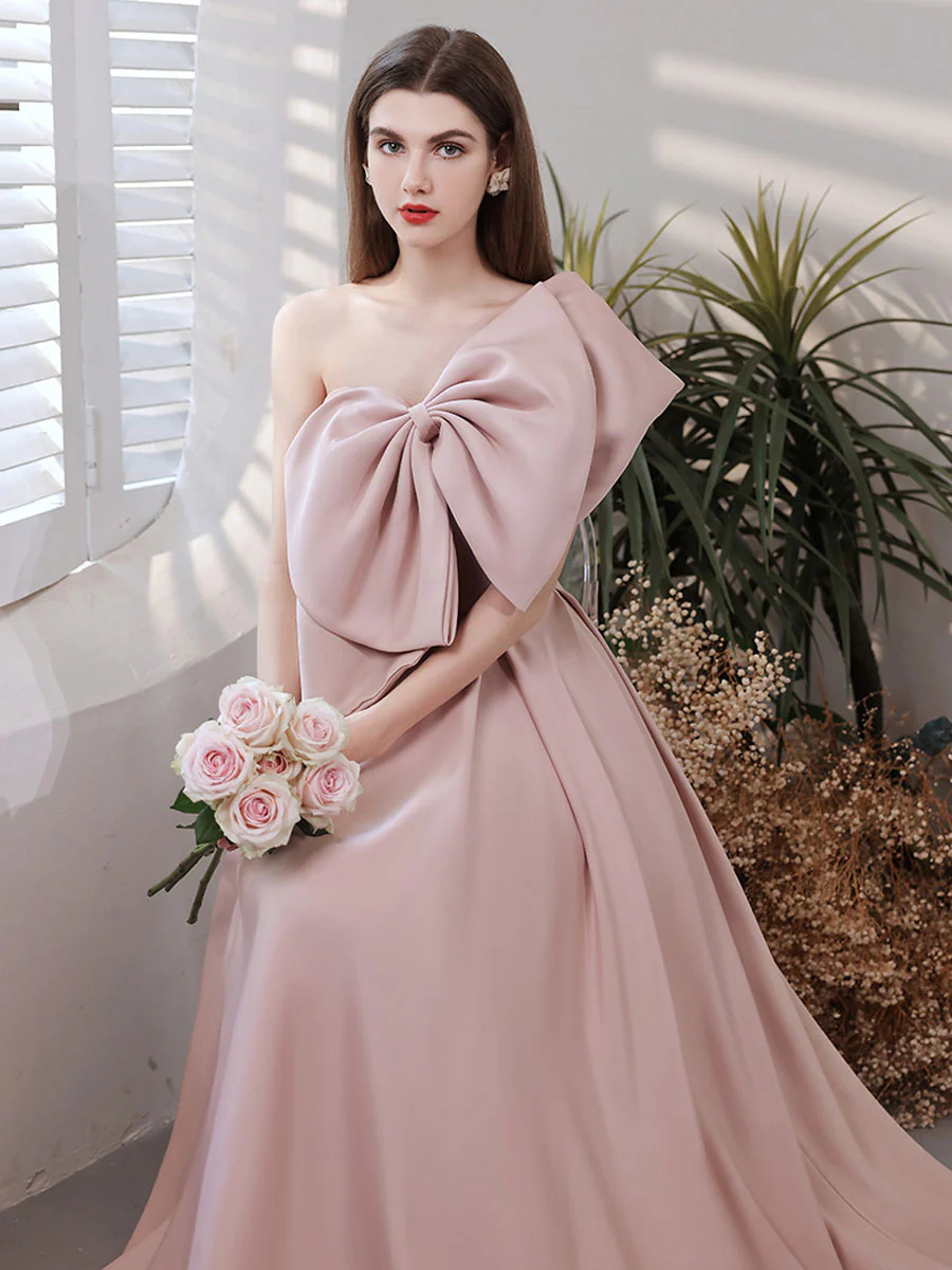 A Line Pink Long Prom Dress, Pink Formal Bridesmaid Party Dresses - Deanwangkt