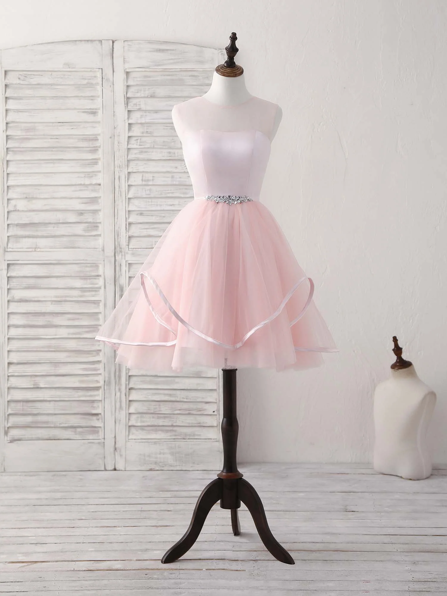 Pink Round Neck Tulle Pink Short Prom Dress Pink Homecoming Dress - Deanwangkt