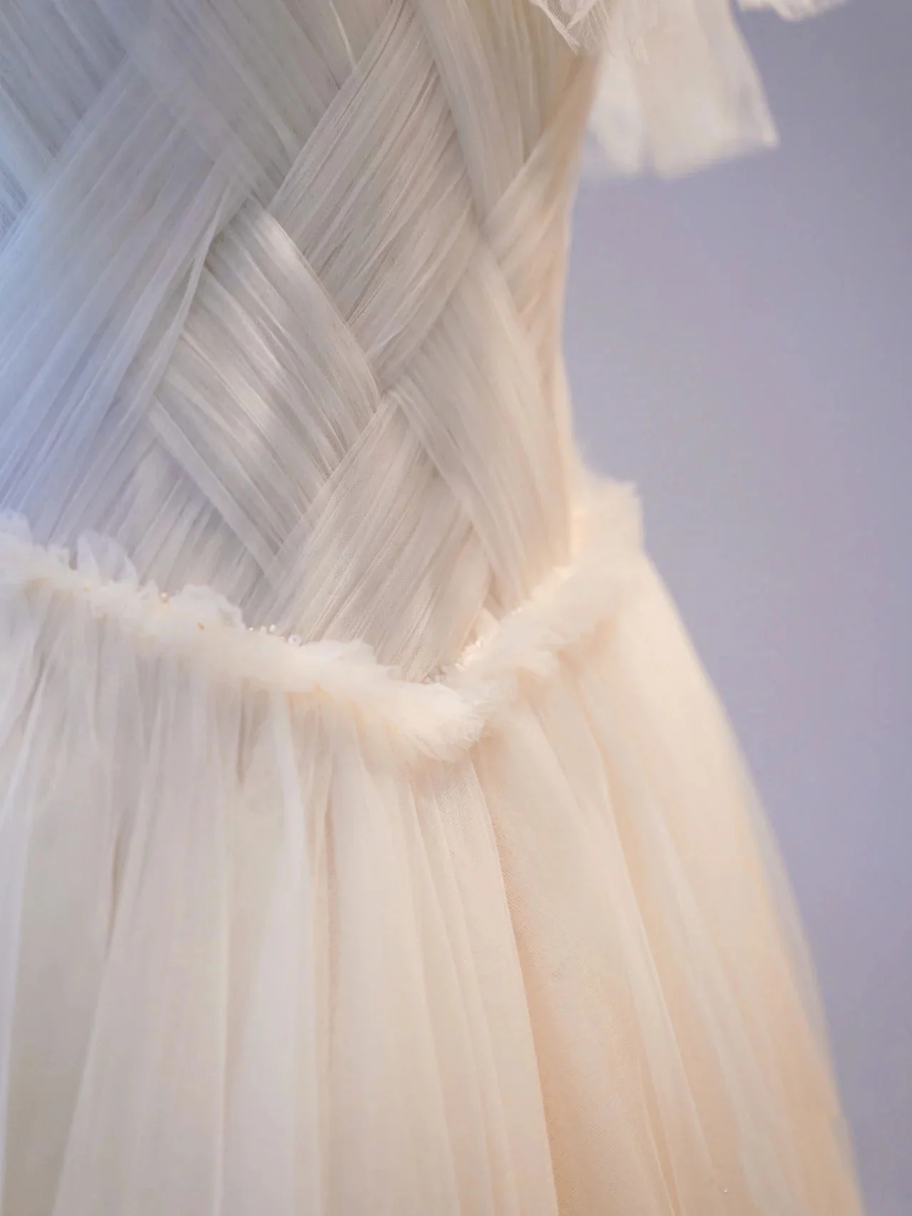 Unique Light Champagne Tulle Long Prom Dress, Tulle Formal Wedding Party Dress - Deanwangkt
