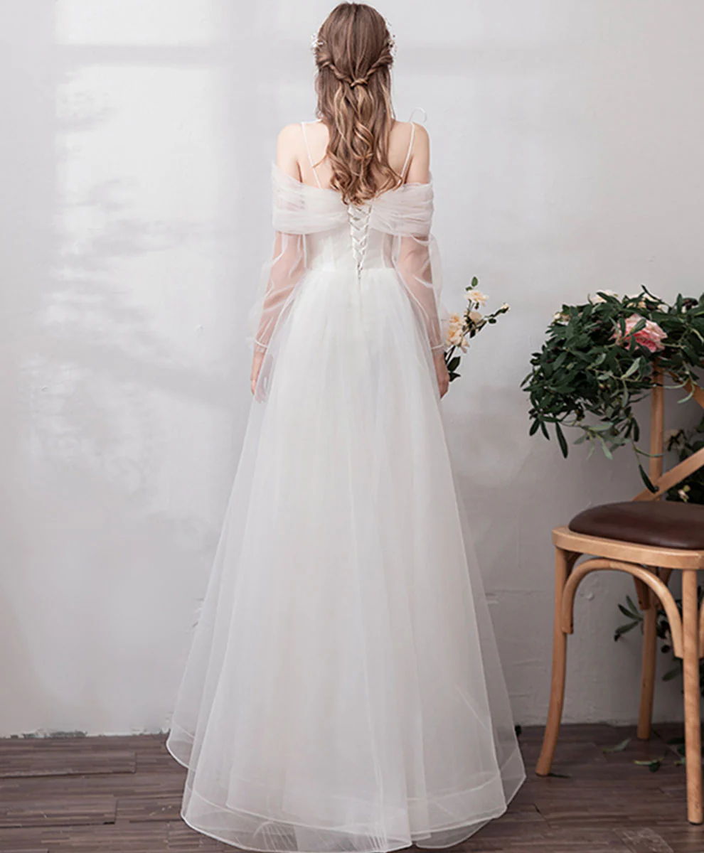 White Sweetheart Tulle Long Prom Dress White Formal Dress - Deanwangkt
