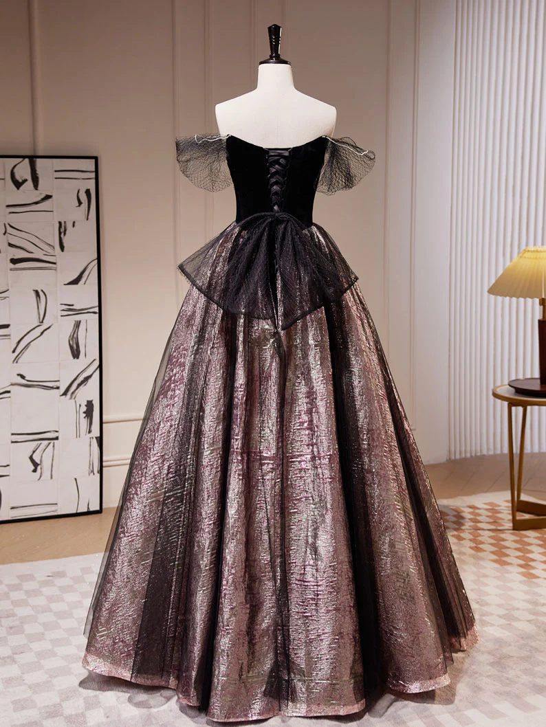 Black A-Line Satin Tulle Long Prom Dresses, Black Formal Black Evening Dress - Deanwangkt