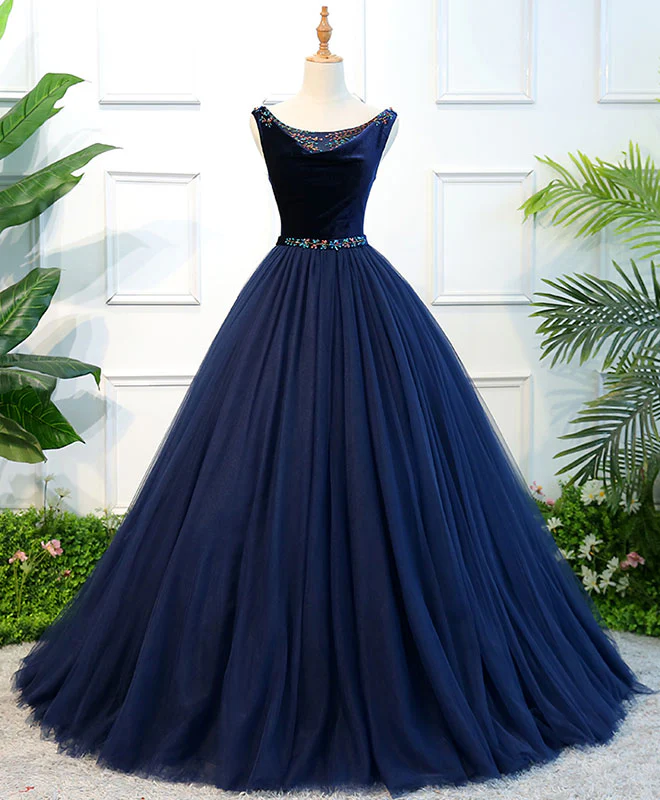 Dark Blue Tulle Long Prom Dress, Dark Blue Tulle Evening Dress - Deanwangkt