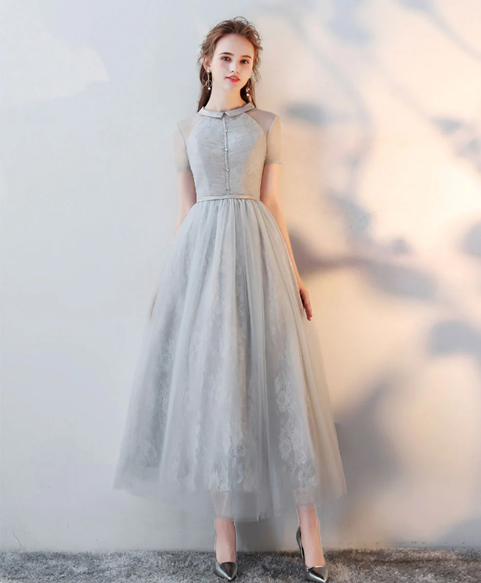 Purple High Neck Tulle Lace Prom Dress Tulle Lace Homecoming Dress - Deanwangkt