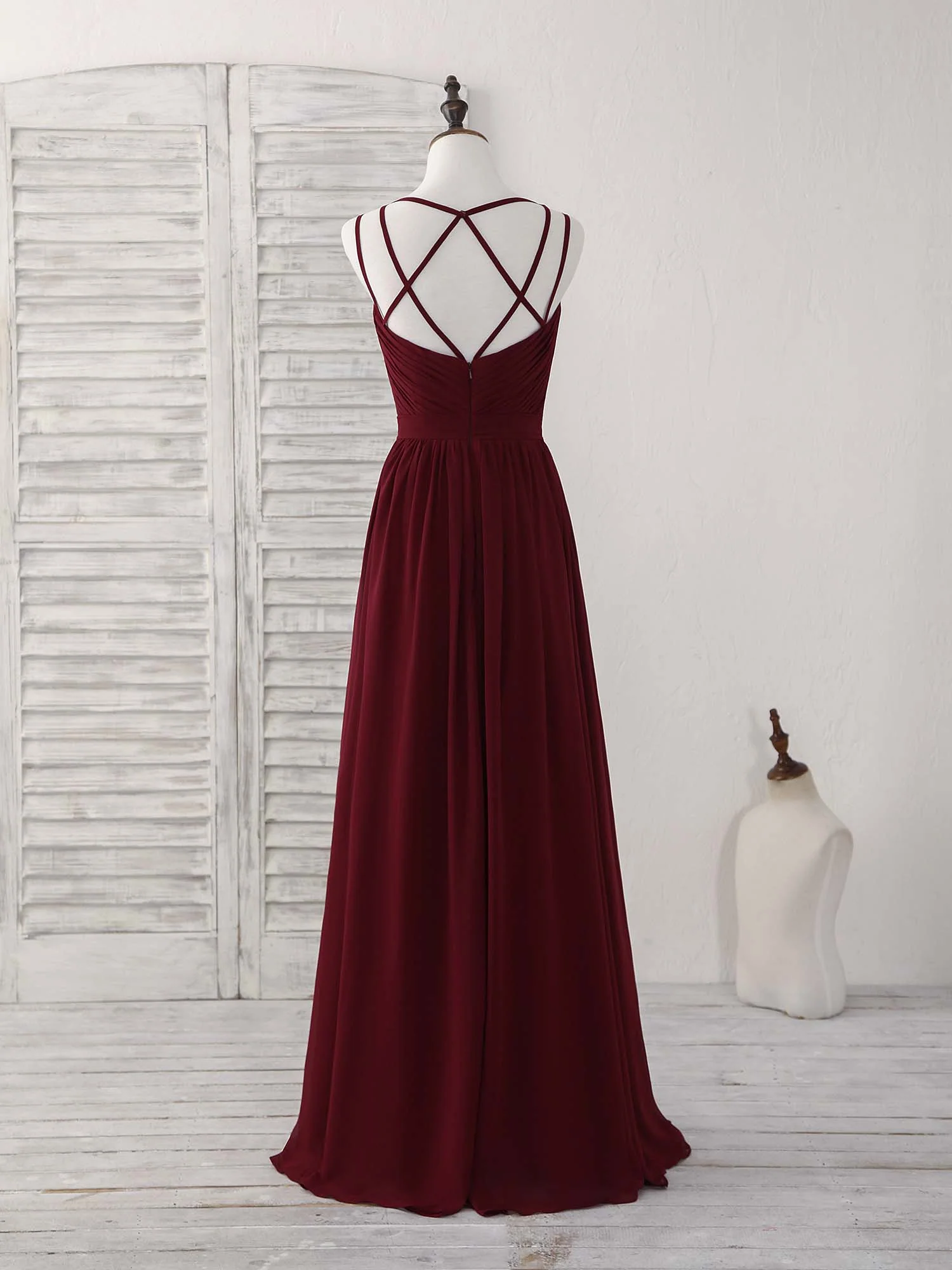 Simple Burgundy Chiffon Long Prom Dress, Burgundy Evening Dress - Deanwangkt