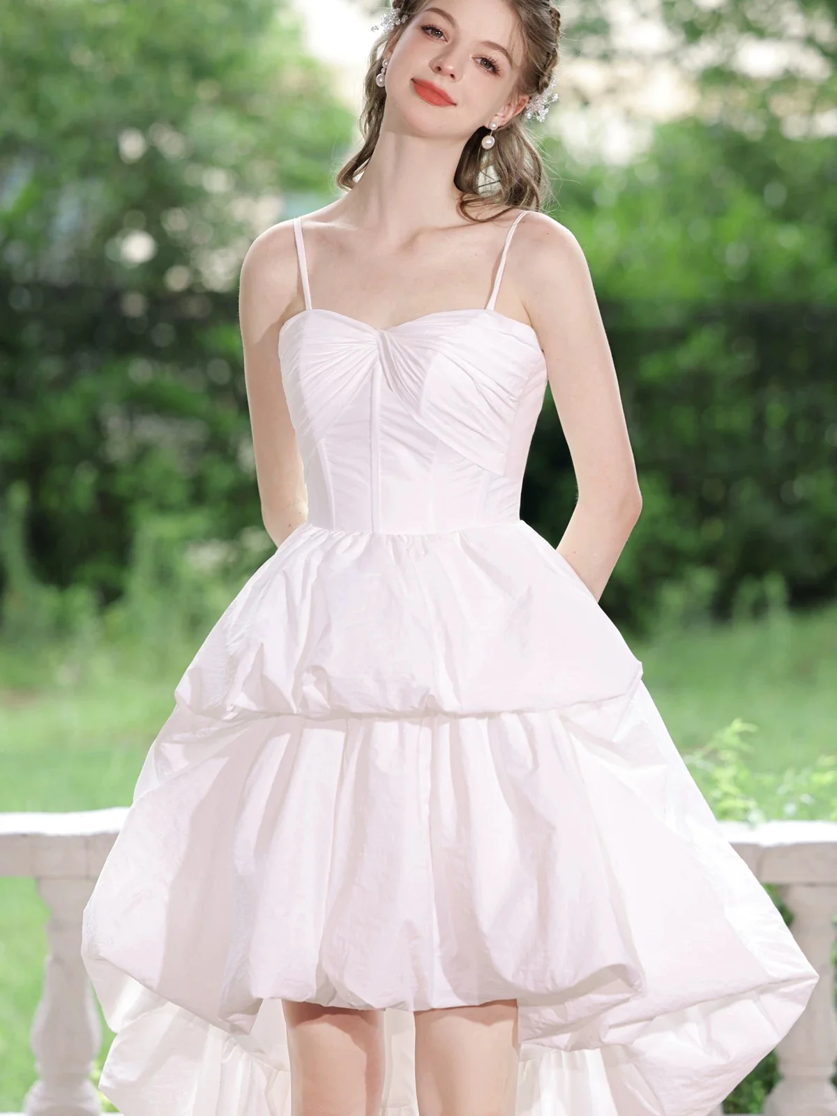 White Sweetheart Neck High Low Prom Dress, White Homecoming Dress - Deanwangkt