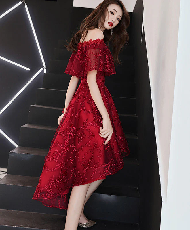 Burgundy Tulle Lace Short Prom Dress Burgundy Homecoming Dress - Deanwangkt