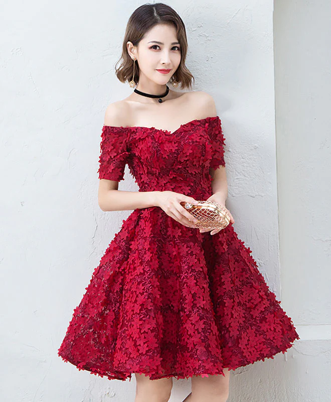 Cute Burgundy Short Prom Dress, Evening Dress - Deanwangkt
