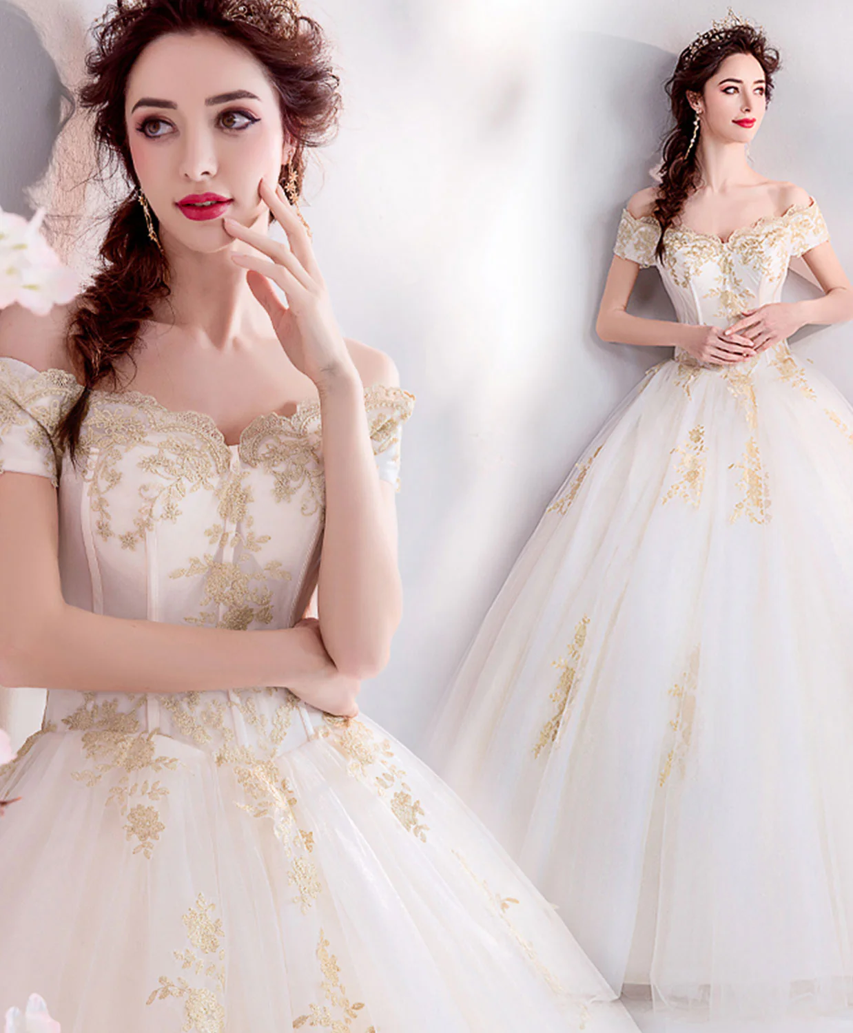 White Tulle Lace Long Prom Gown, Tulle Lace Evening Dress - Deanwangkt