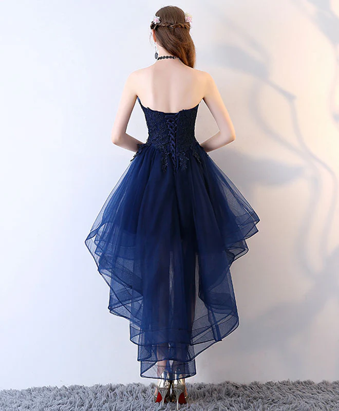 Dark Blue Tulle Short Prom Dress, High Low Homecoming Dresses - Deanwangkt