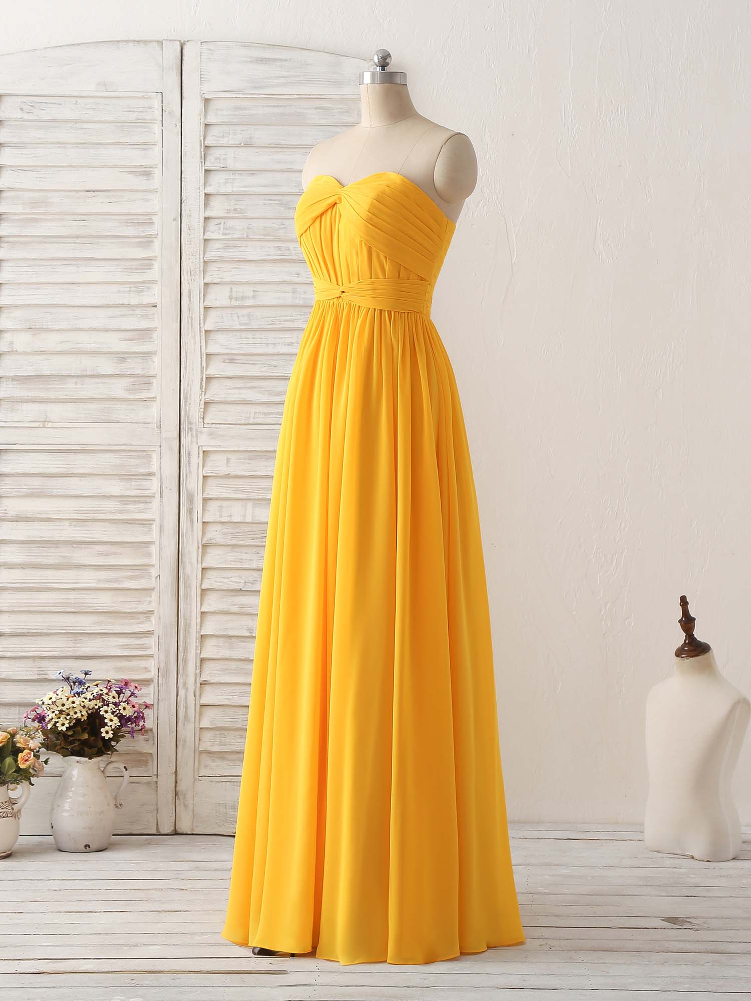 Simple Chiffon Yellow Long Prom Dress Simple Bridesmaid Dress - Deanwangkt
