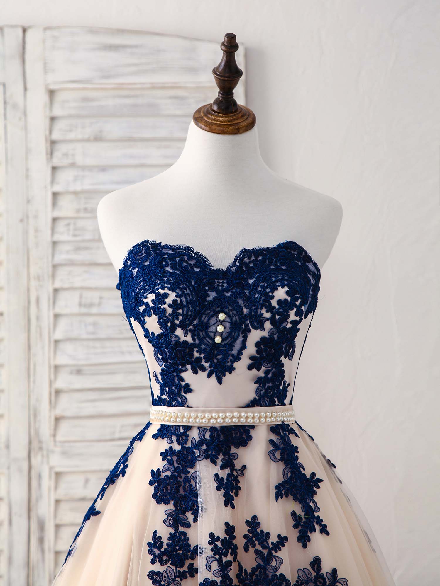 Elegant Sweetheart Tulle Lace Applique Blue Long Prom Dresses - Deanwangkt