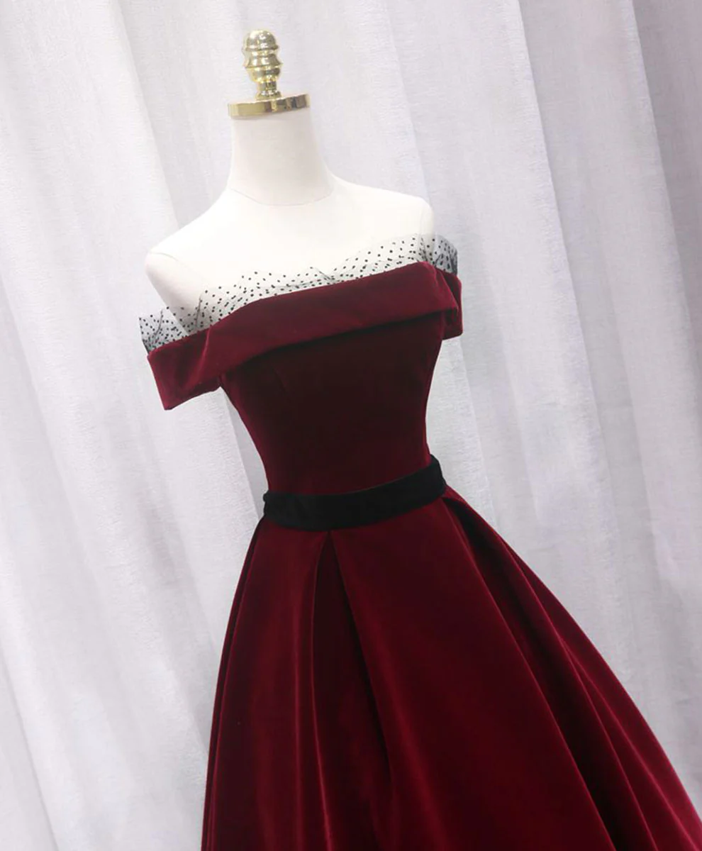 Burgundy Long Off Shoulder Prom Dress Long Evening Dress - Deanwangkt
