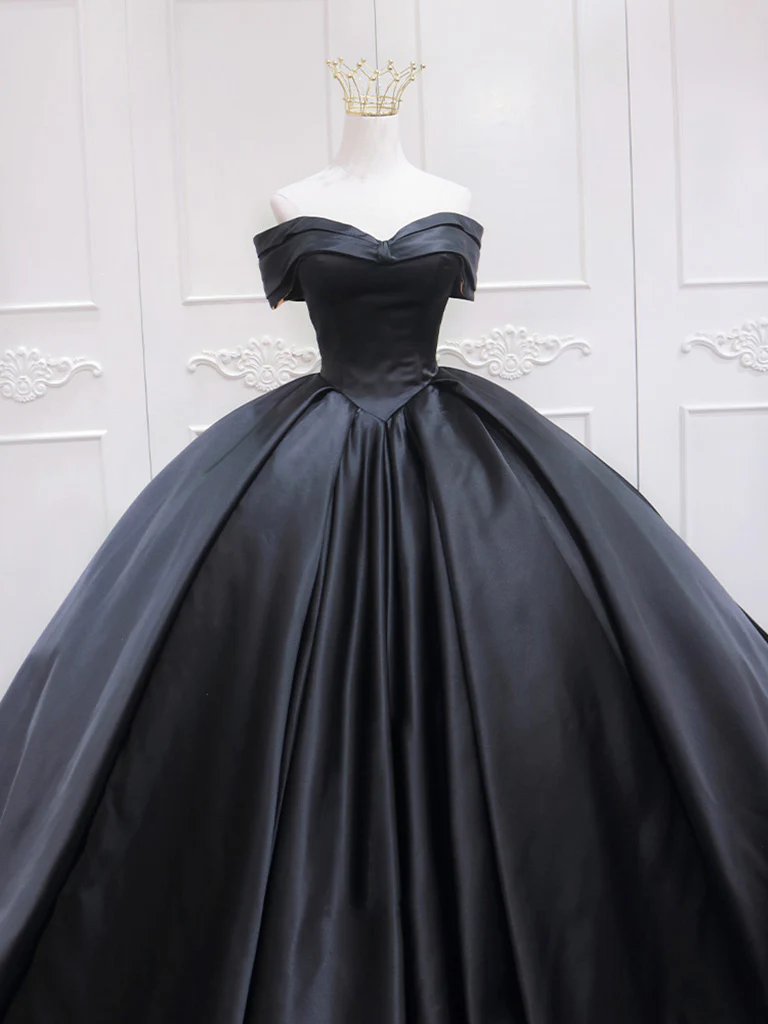 Black Sweetheart Neck Satin Long Prom Gown, Black Sweet 16 Dress - Deanwangkt