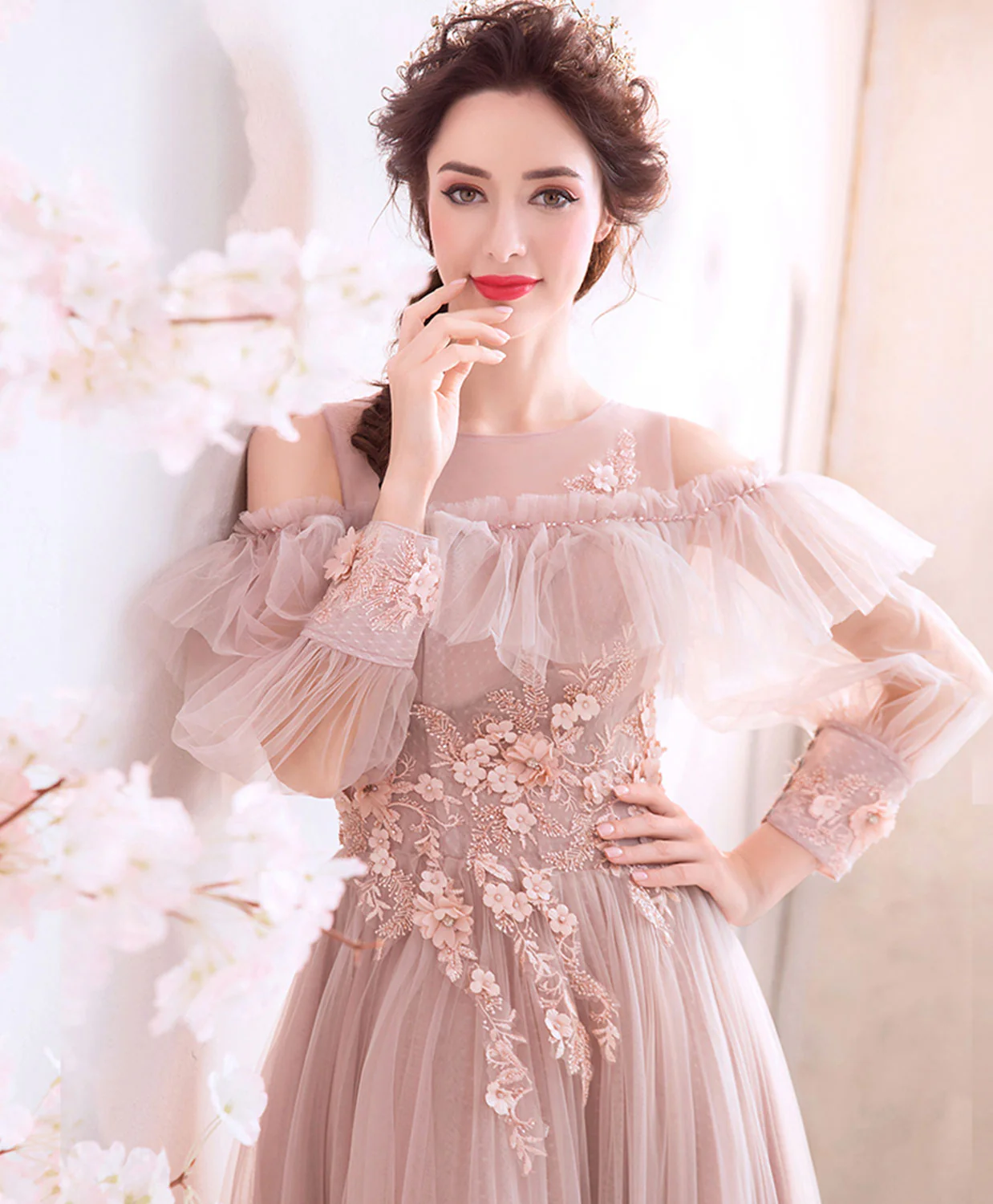 Champagne Tulle Long Prom Dress, Tulle Evening Dress - Deanwangkt