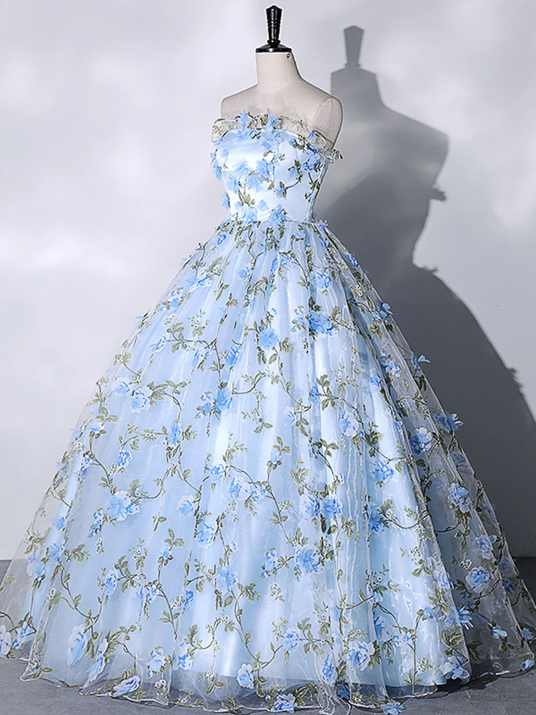 Blue Tulle Lace Long Prom Dresses, Ball Gown Blue Sweet 16 Dresses - Deanwangkt