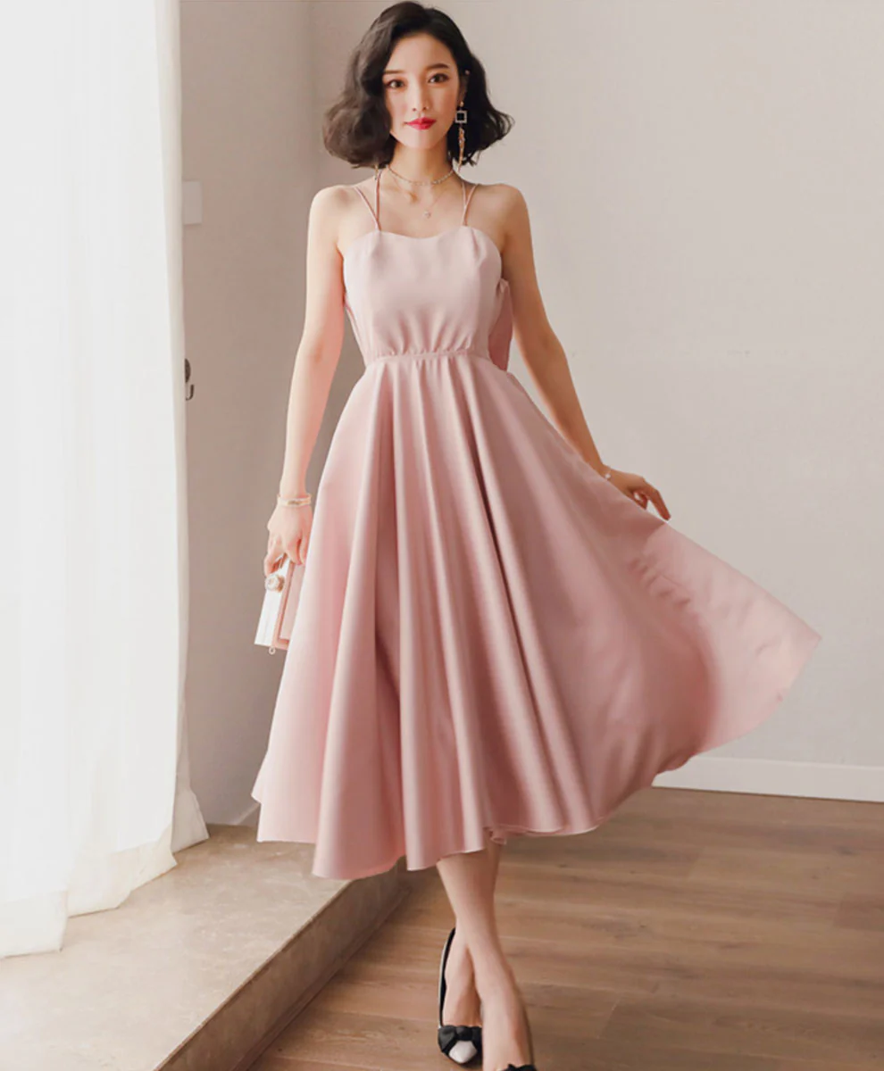 Pink Satin Backless Short Prom Dress Pink Homecoming Dress - Deanwangkt