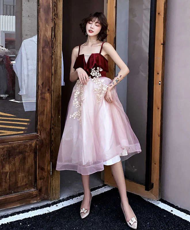 Pink Sweetheart Neck Tulle Short Prom Dress, Homecoming Dress - Deanwangkt