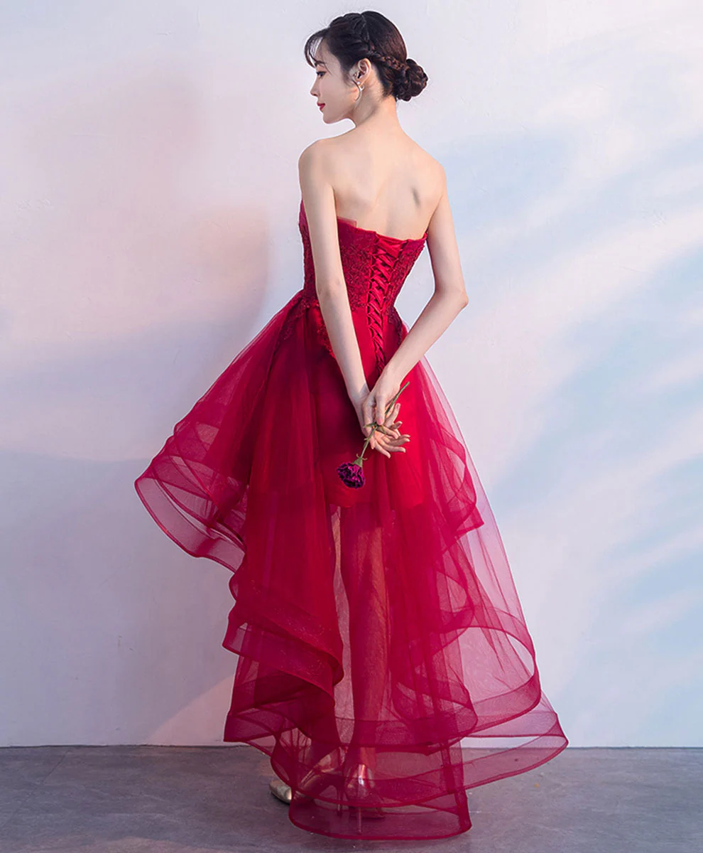 Burgundy Tulle Short Prom Dress, Cute Burgundy Homecoming Dress - Deanwangkt