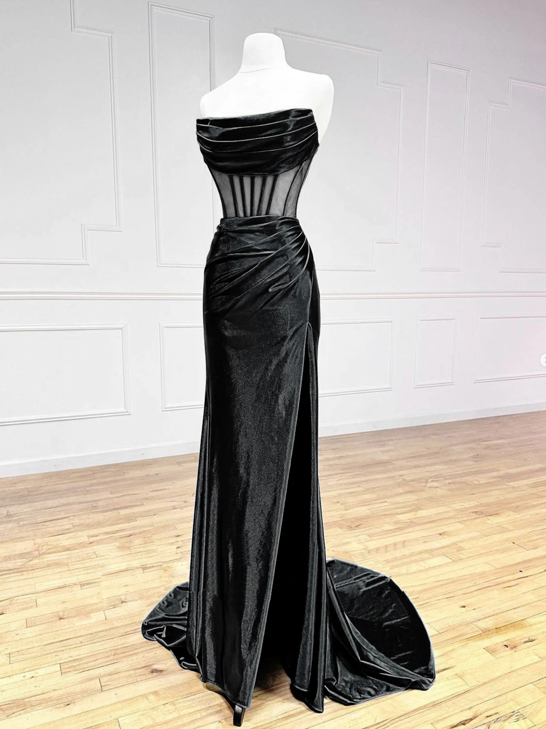 Simple Off the Shoulder Satin Black Long Prom Dress, Black Long Evening Dress - Deanwangkt