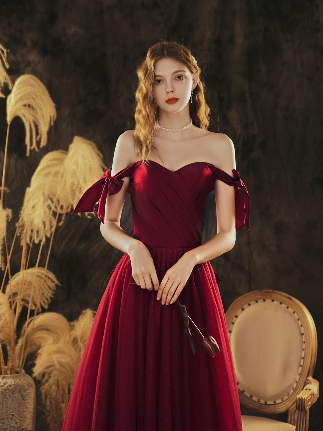 Simple Sweetheart Neck Tulle Long Prom Dress Burgundy Evening Dress - Deanwangkt