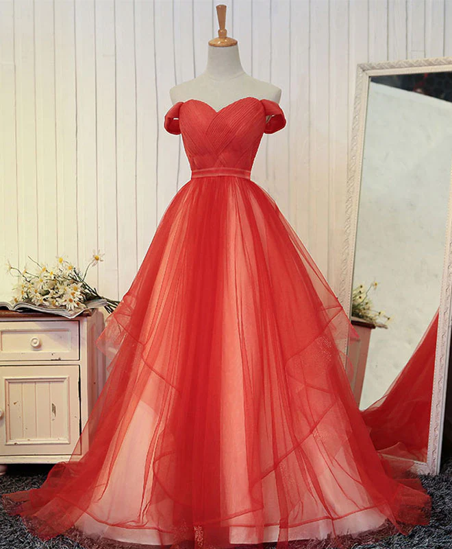 Custom Made  Tulle  Off Shoulder Long Prom Dress, Evening Dress - Deanwangkt