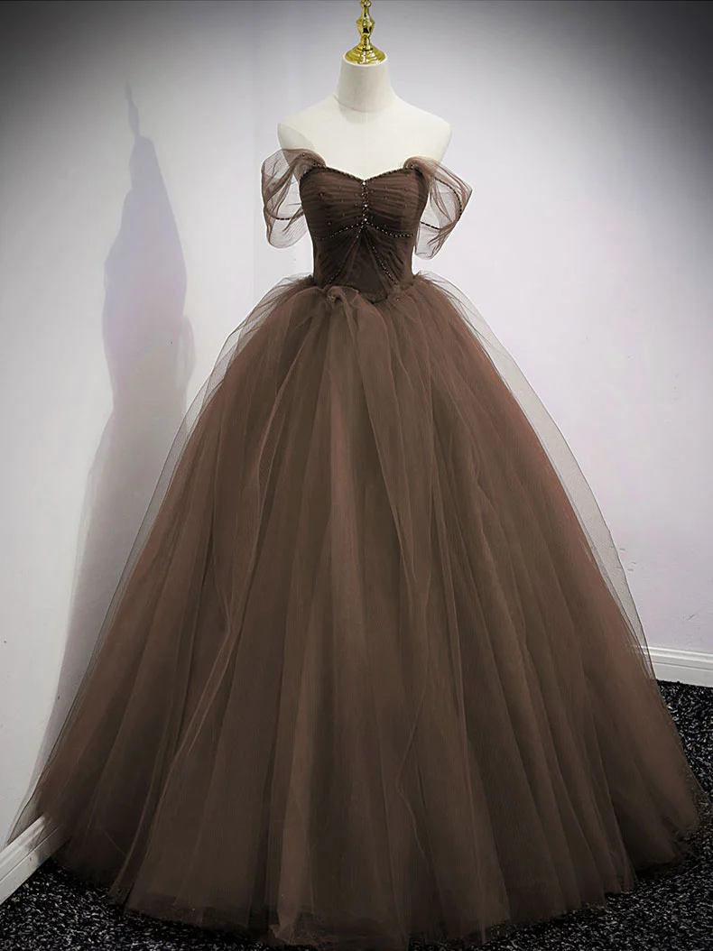 Unique Sweetheart Off Shoulder Lace Long Prom Dress, Tulle Formal Dresses - Deanwangkt