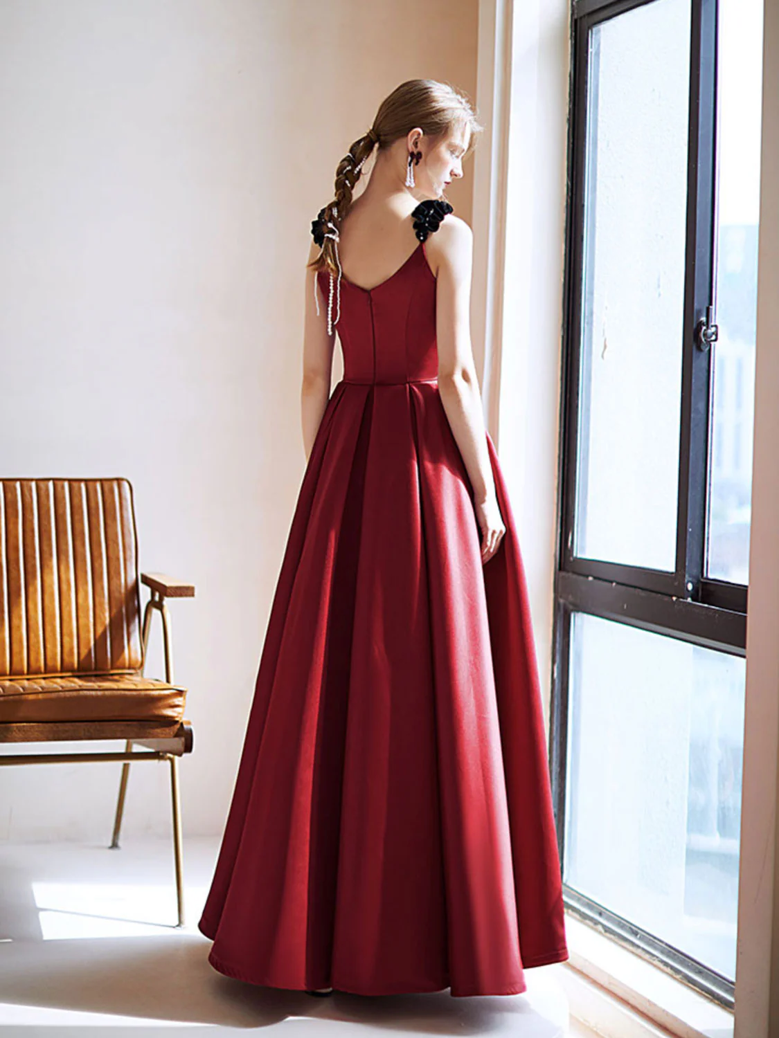 Simple Burgundy Satin Long Prom Dress, Burgundy Evening Dresses - Deanwangkt