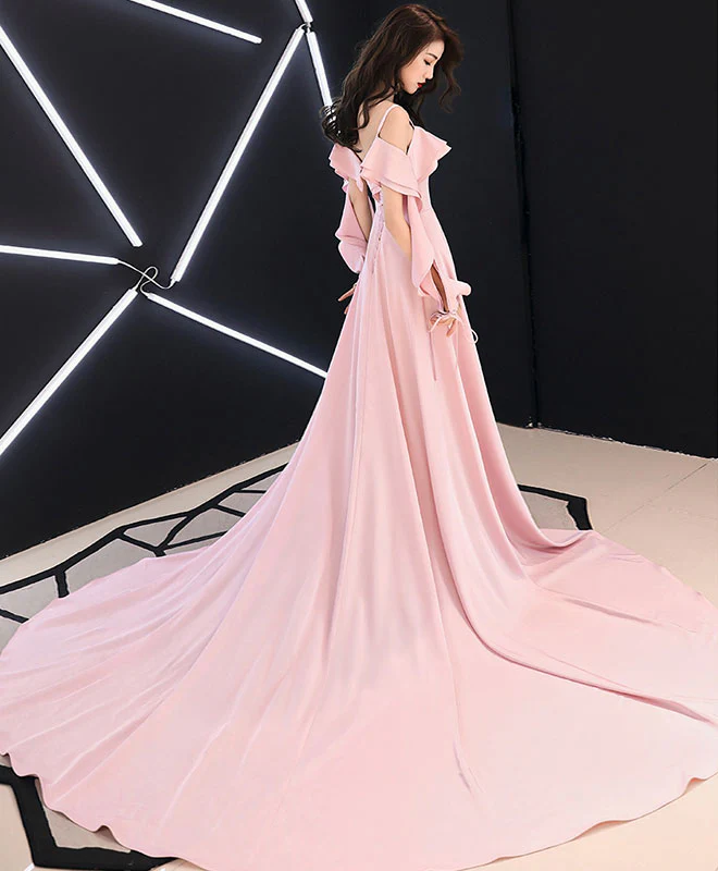 Simple Pink Chiffon Long Prom Dress Pink Evening Dress - Deanwangkt