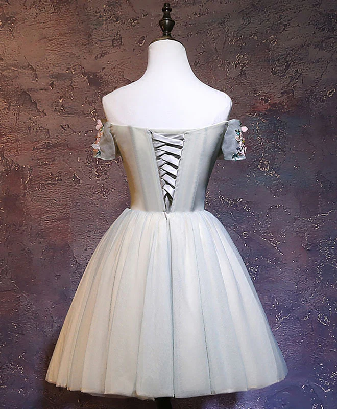 Light Green Tulle Lace Applique Short Prom Dress, Cute Homecoming Dress - Deanwangkt