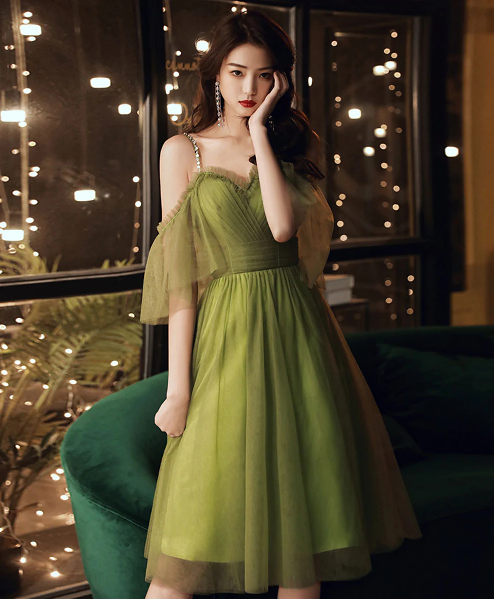 Simple Green Tulle Short Prom Dress Green Homecoming Dress - Deanwangkt