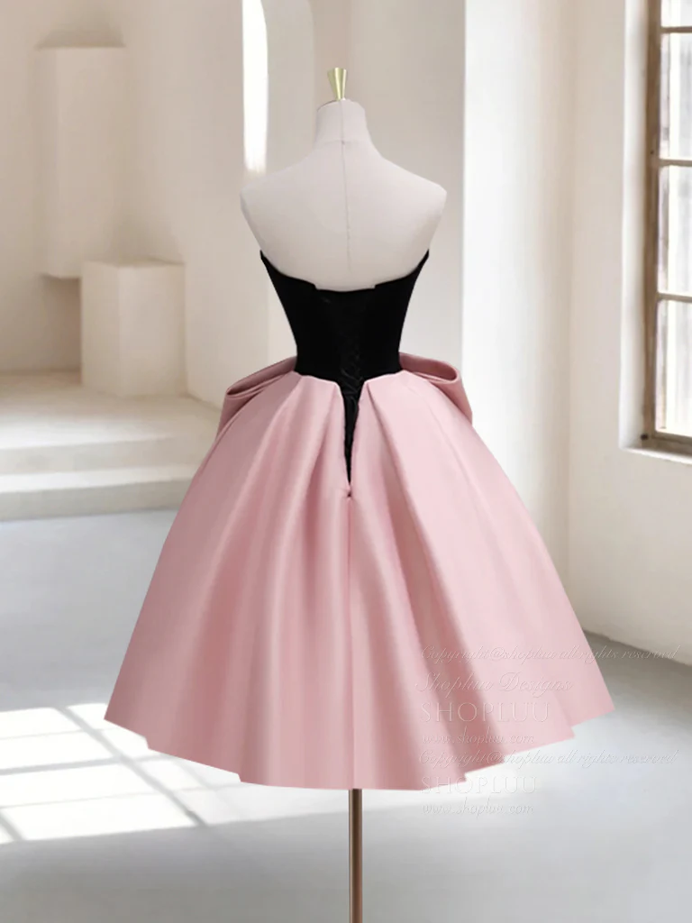A-Line Sweetheart Neck Satin Black/Pink Short Prom Dress, Cute Homecoming Dress - Deanwangkt