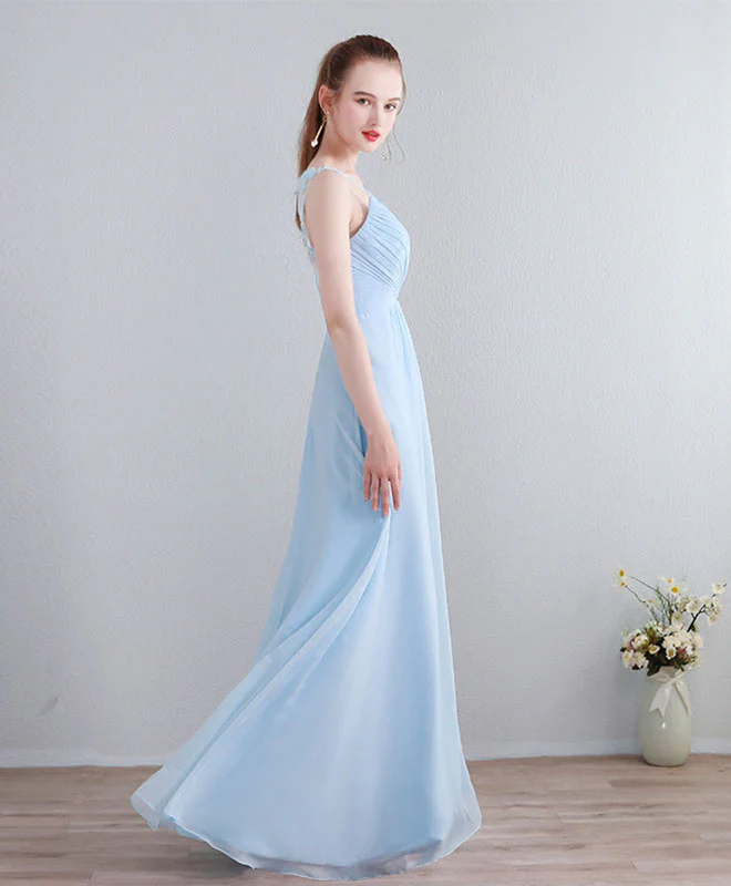 Light Blue V Neck Long Prom Dress, Lace Evening Dress - Deanwangkt