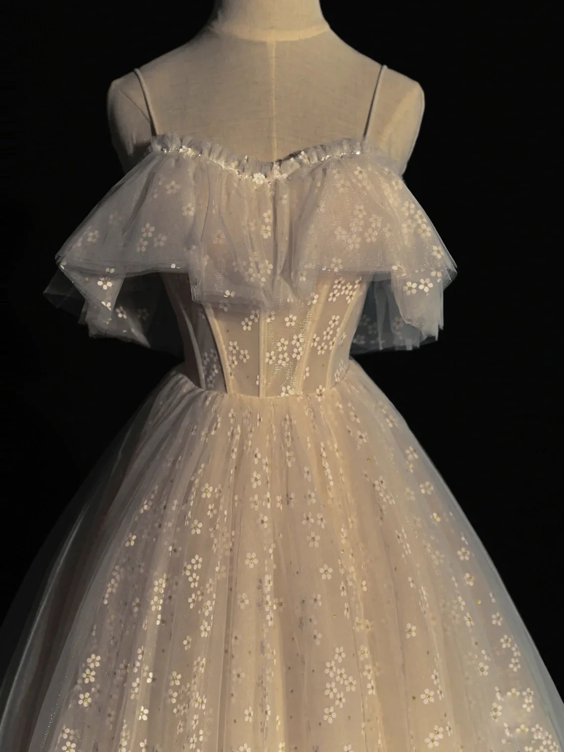 Gray blue/champagne  Tulle Long Prom Dress, Tulle Formal Graduation Dresses - Deanwangkt