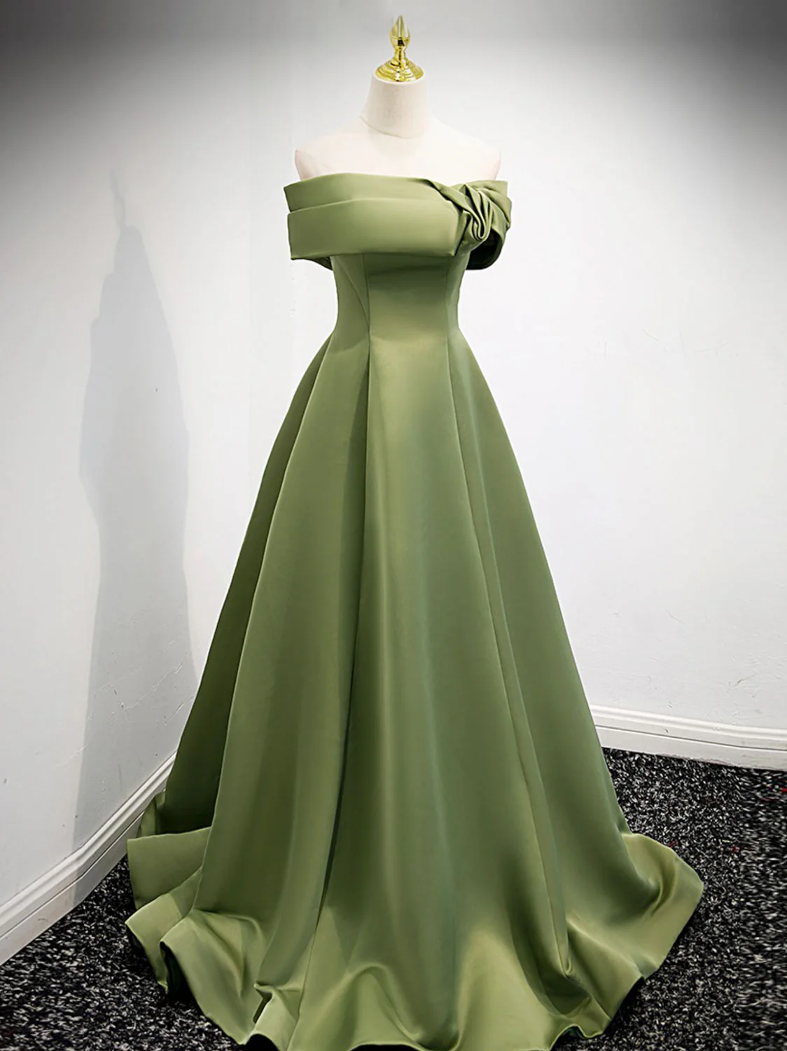 A-Line Satin Green Long Prom Dress, Green Formal Dress - Deanwangkt