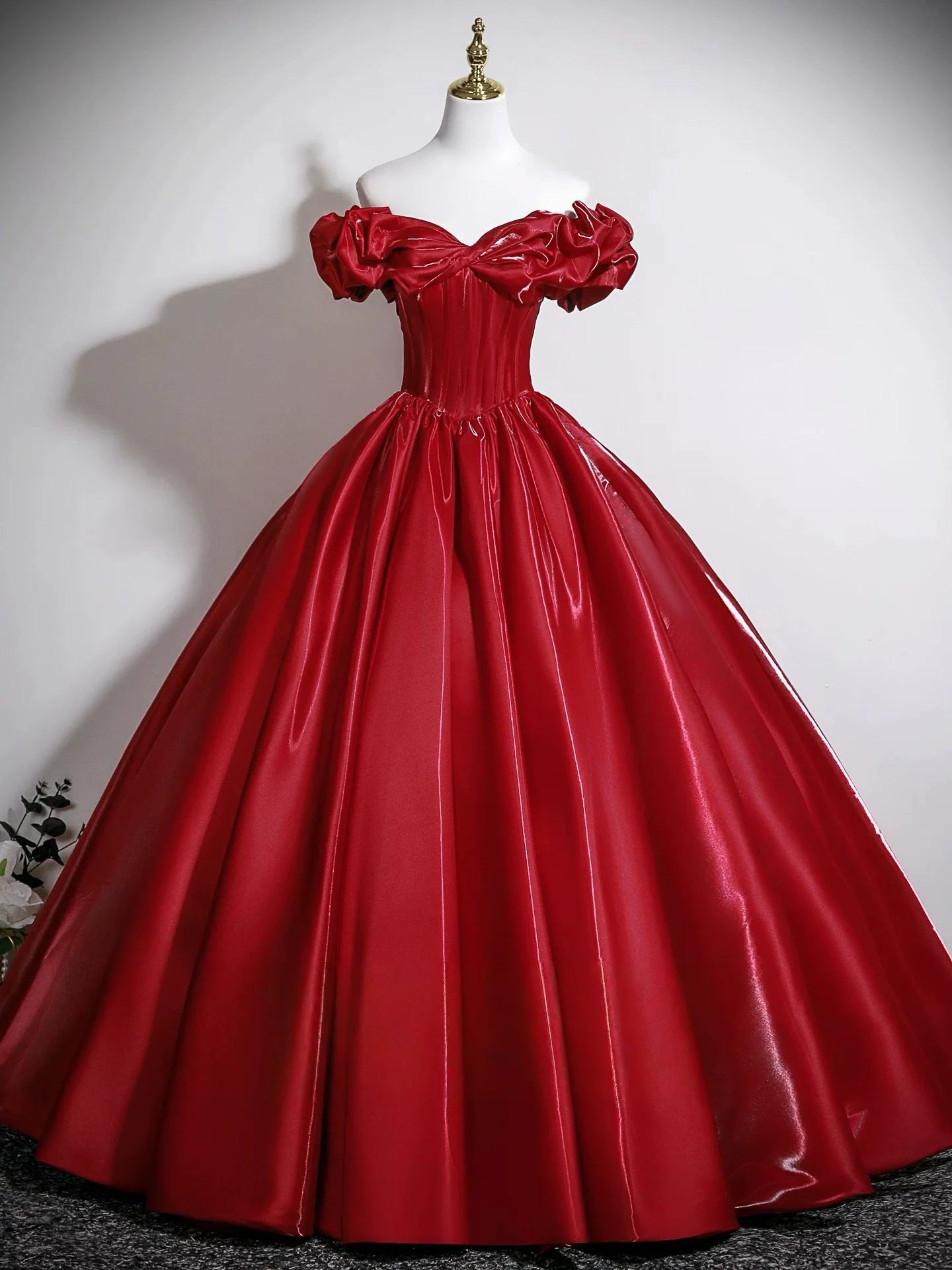 A-Line Off Shoulder Burgundy Long Prom Dress, Burgundy Long Formal Dress - Deanwangkt