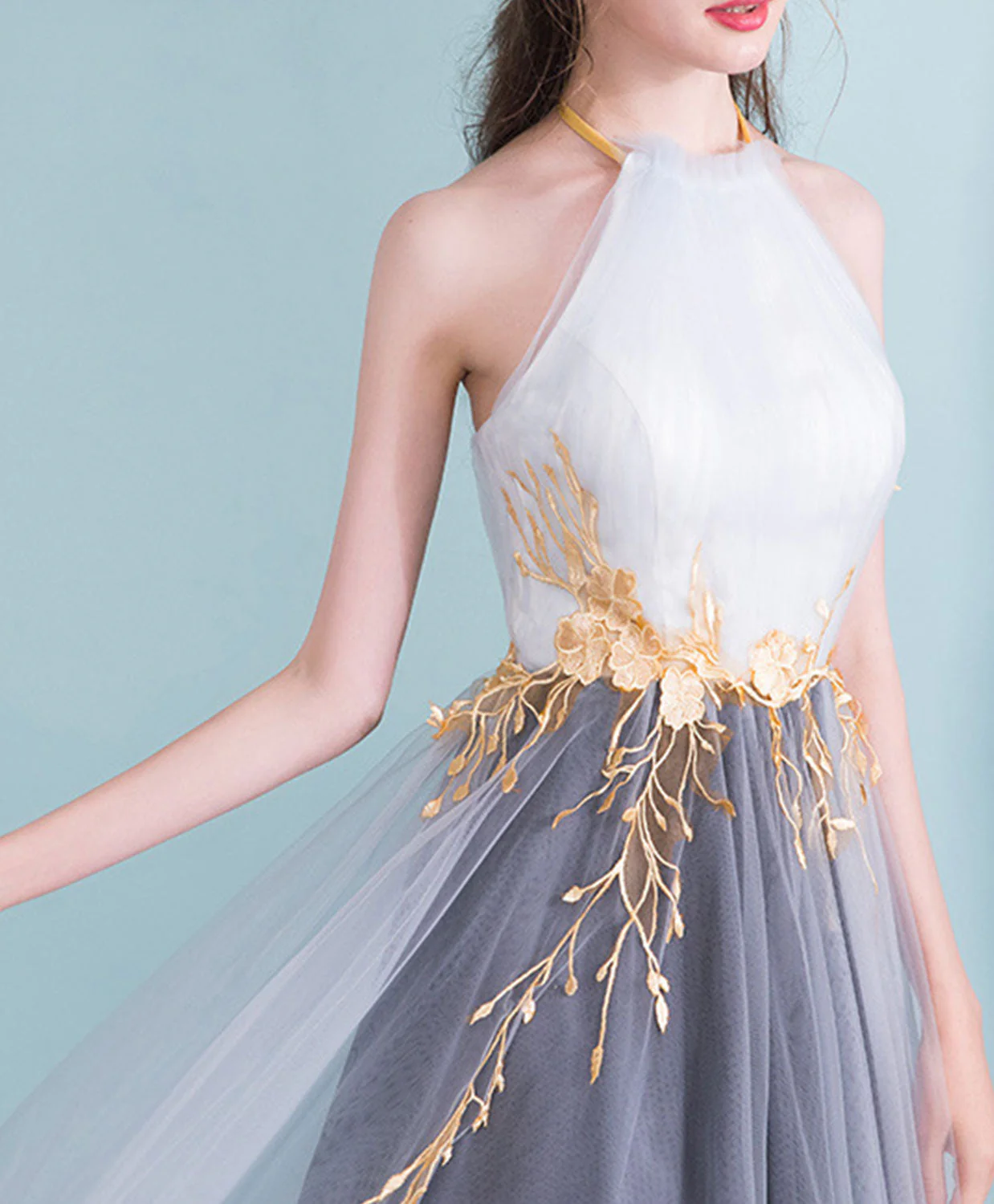 Gray Gradient Tulle Long Prom Dress, Gray Evening Dress - Deanwangkt