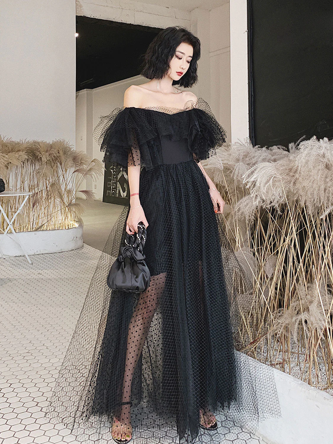Black Tulle Long Prom Dress, Formal Dress Black Graduation Dresses - Deanwangkt