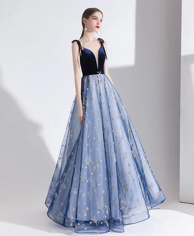 Blue Sweetheart Tulle Long Prom Dress Blue Tulle Formal Dress - Deanwangkt